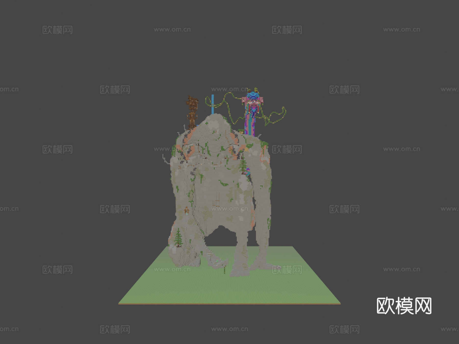 带龙石雕像3d模型