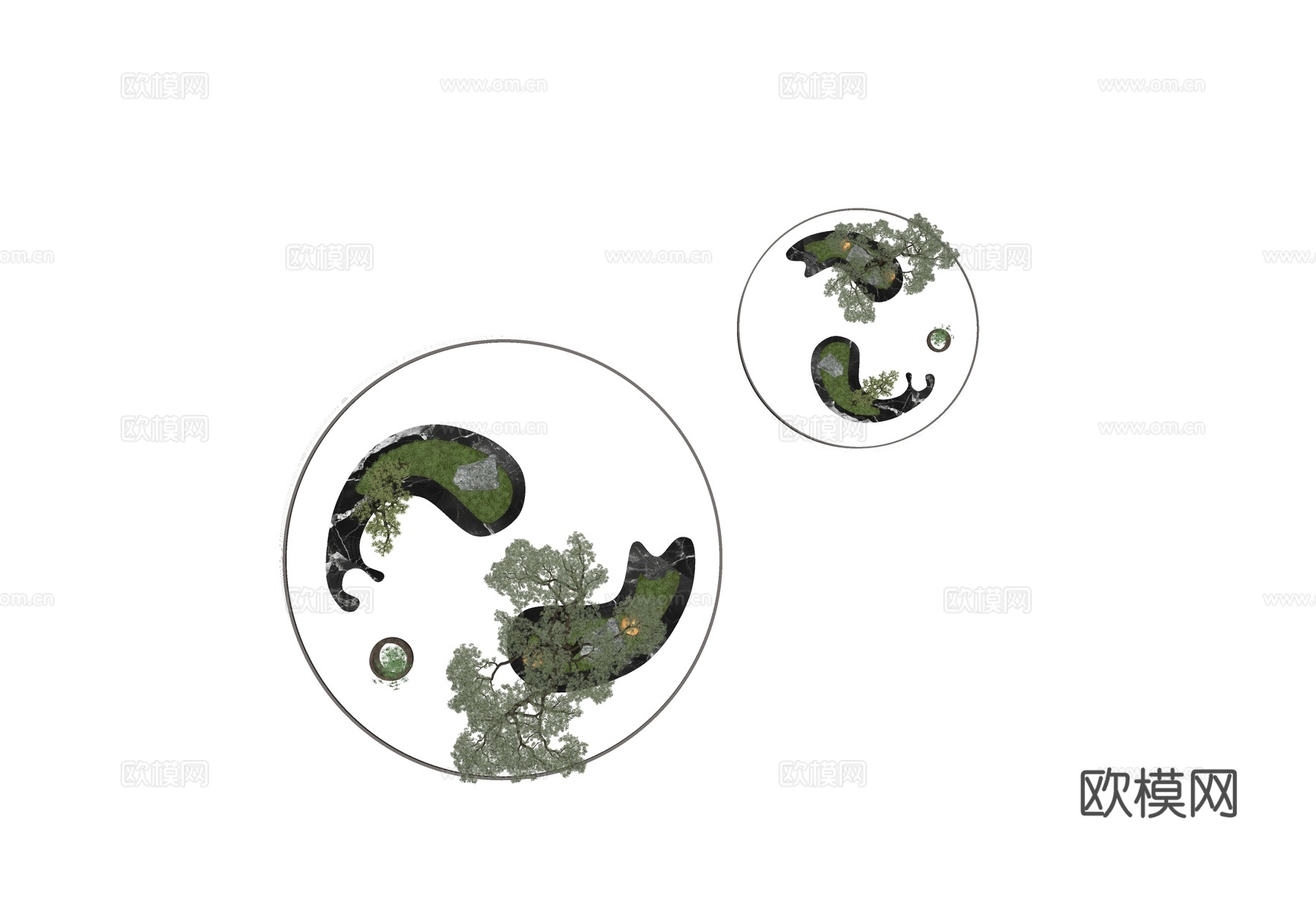迎客松禅意水景 景观公园水景 小区示范区水景 喷泉水景庭院水su模型