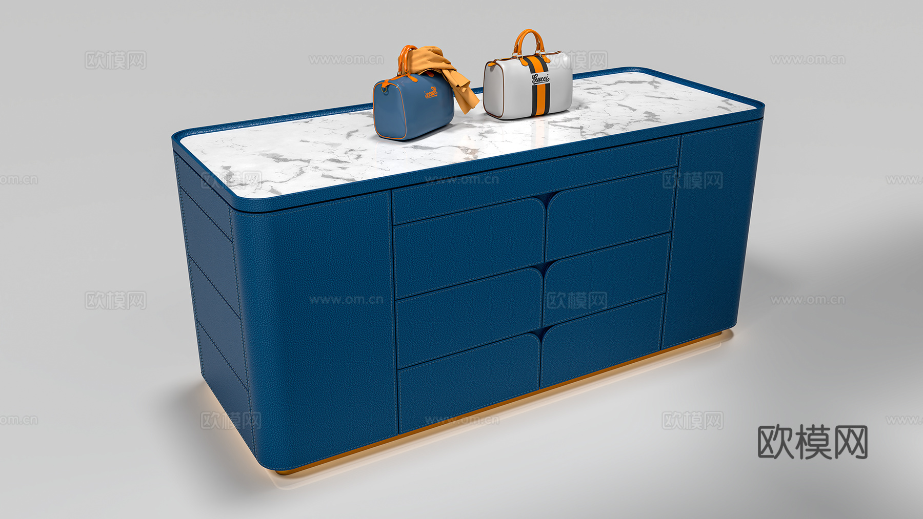 轻奢衣帽间皮革岛台3d模型