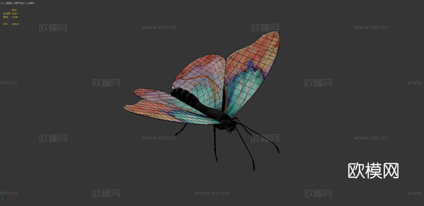 动画飞行扑翼蝴蝶循环3d模型