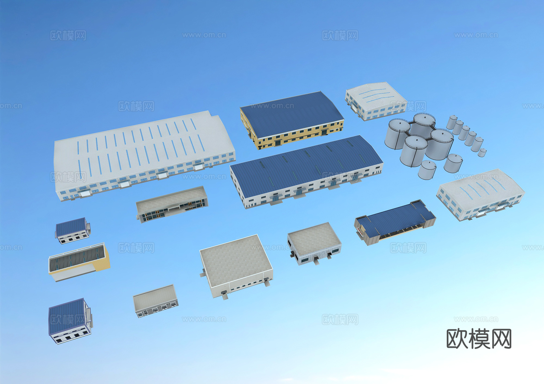 工地厂房 临时活动板房 集装箱建筑 水泥罐油罐 工地简易宿舍3d模型