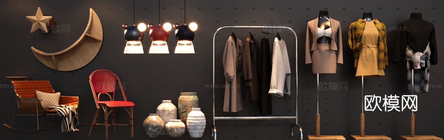 衣服 女装 椅子 灯具 瓶罐摆件 饰品3d模型
