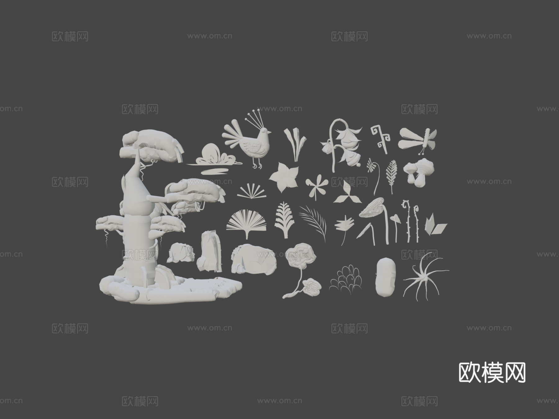 丛林植物-风格元素包合集3d模型