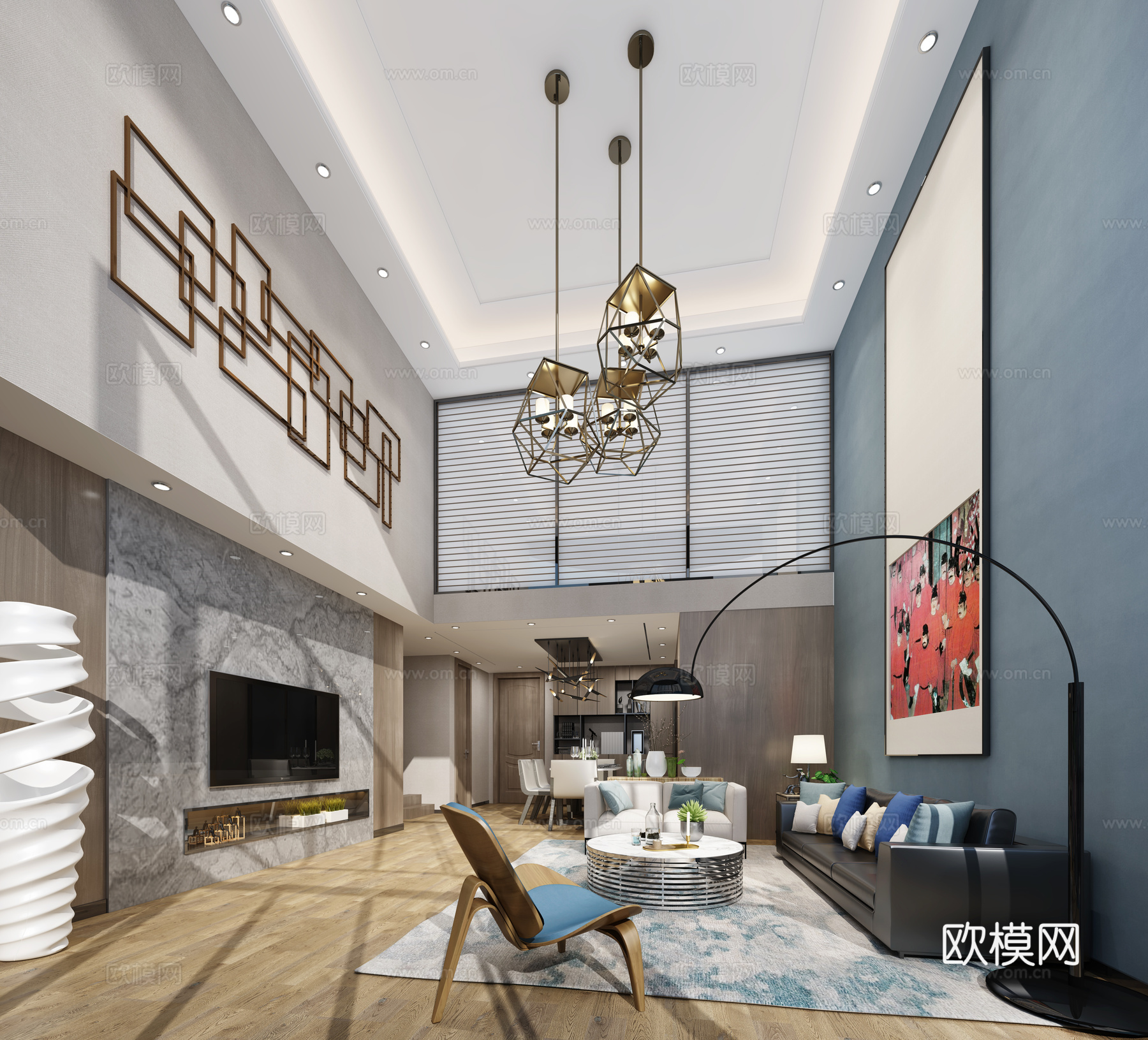 后现代中空客厅3d模型
