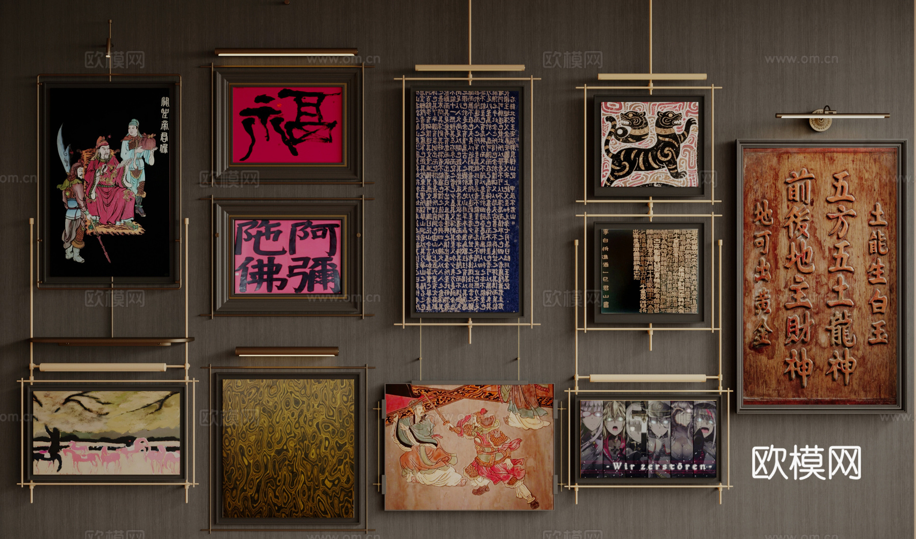 复古中古挂画 玄关挂画 客厅挂画 茶室挂画 书房挂画 装饰画3d模型