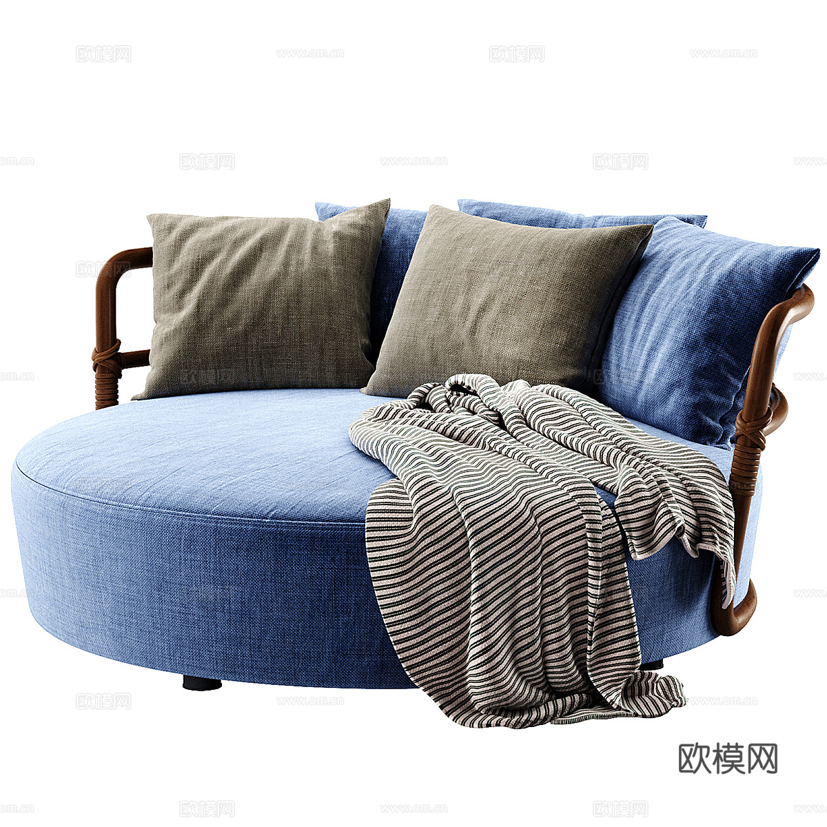 新中式圆形布艺休闲沙发3d模型