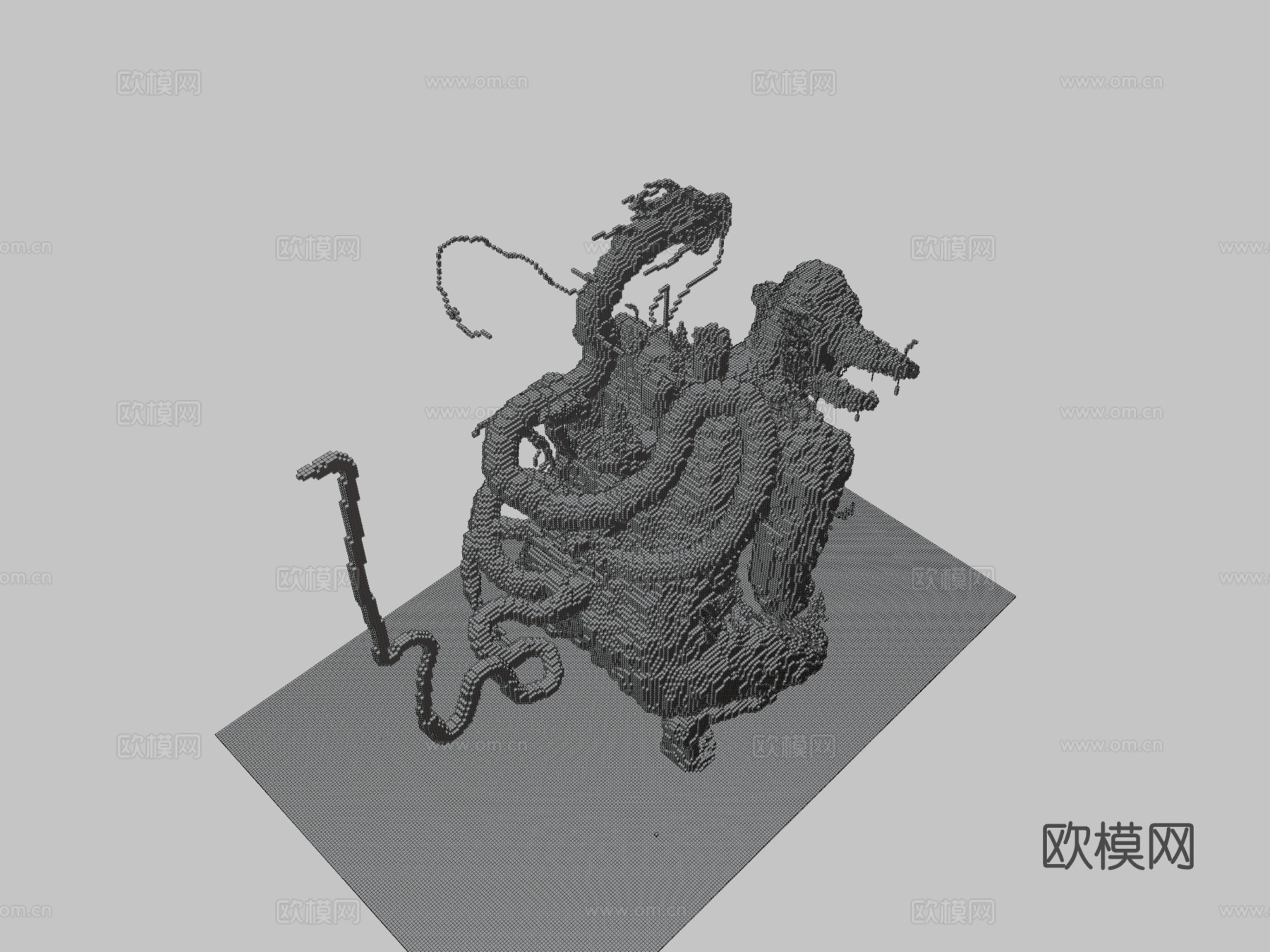 带龙石雕像3d模型