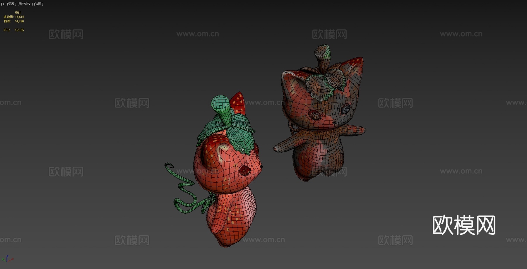 草莓猫低多边形3d模型