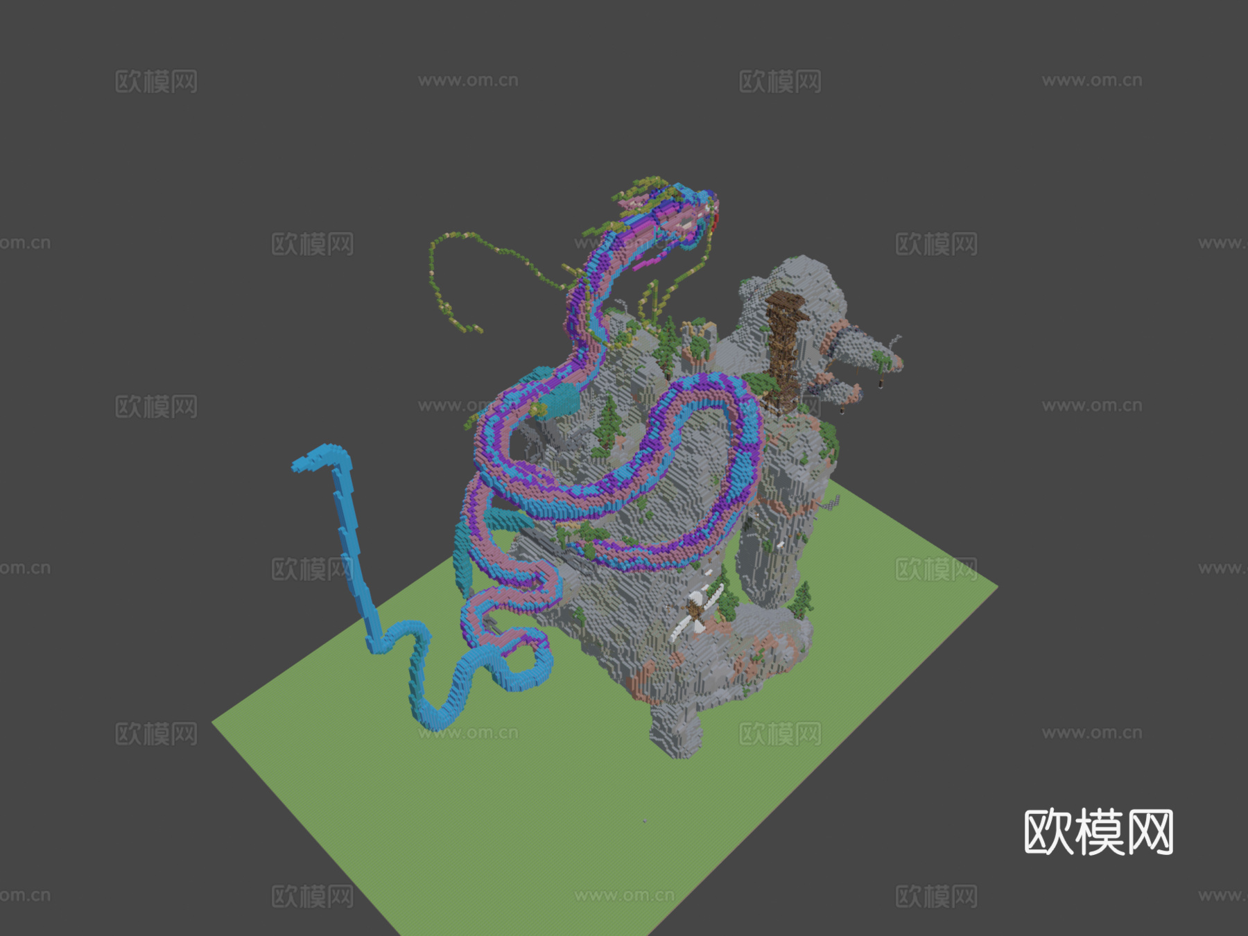 带龙石雕像3d模型