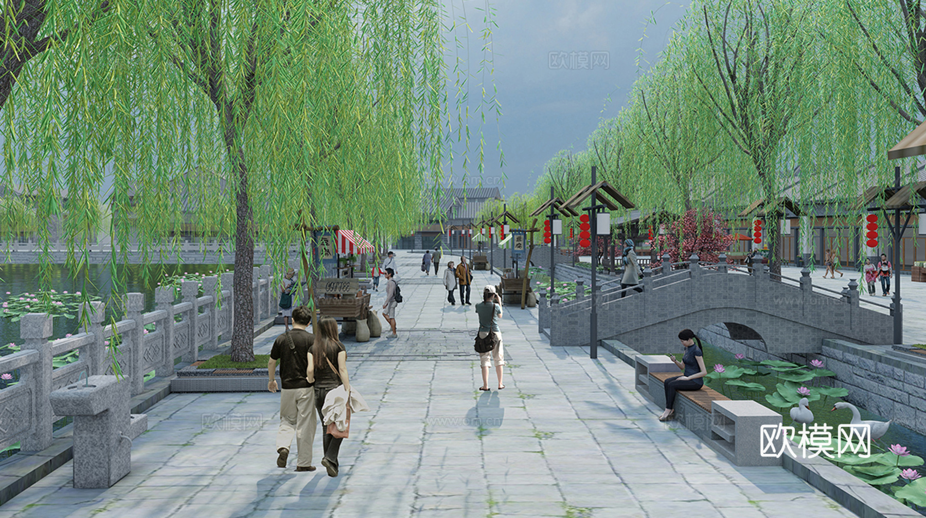 新中式商业街 新中式仿古建筑 古建 街道景观su模型