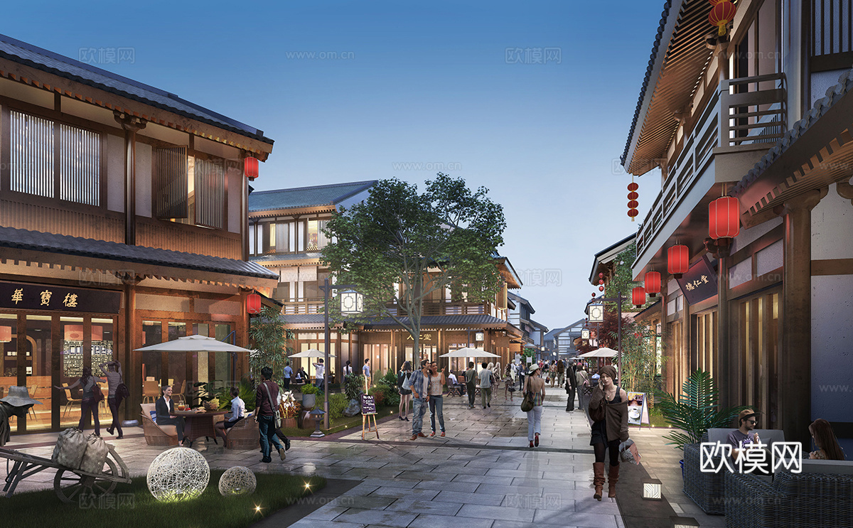 新中式商业街 新中式仿古建筑 古建 街道景观su模型