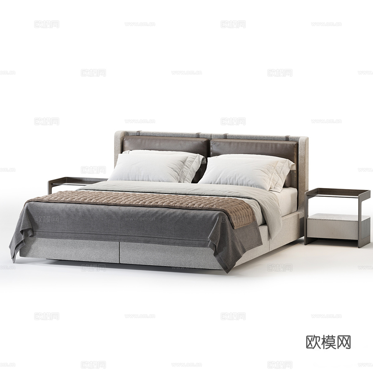 现代意式布艺双人床3d模型