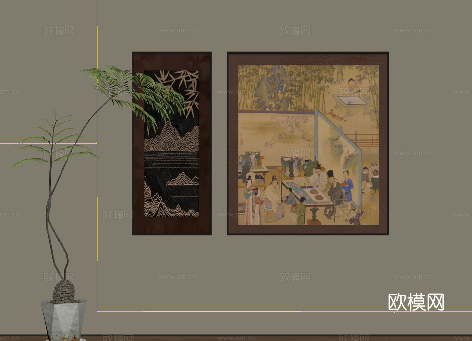 新中式宋式挂画su模型