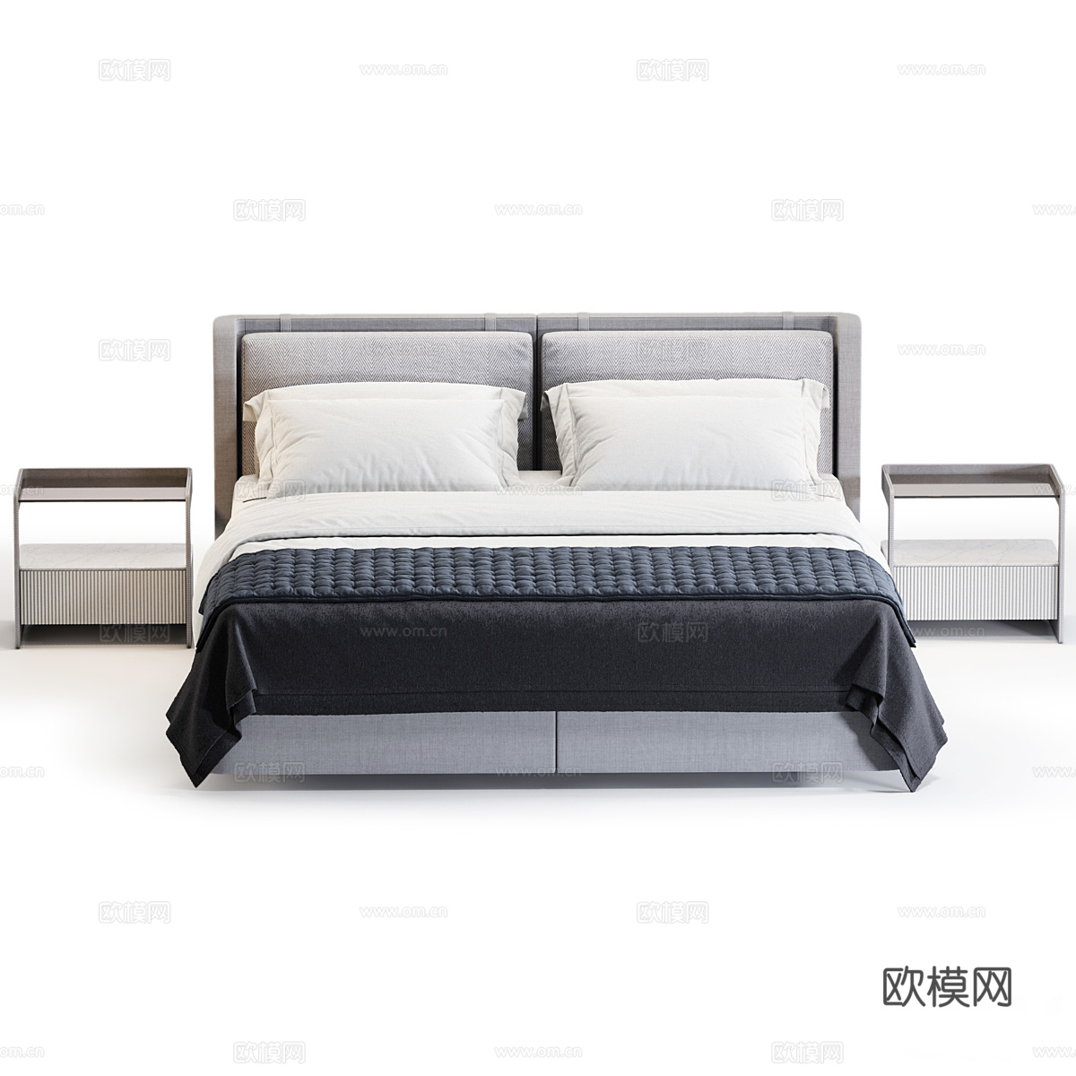 现代意式布艺双人床3d模型