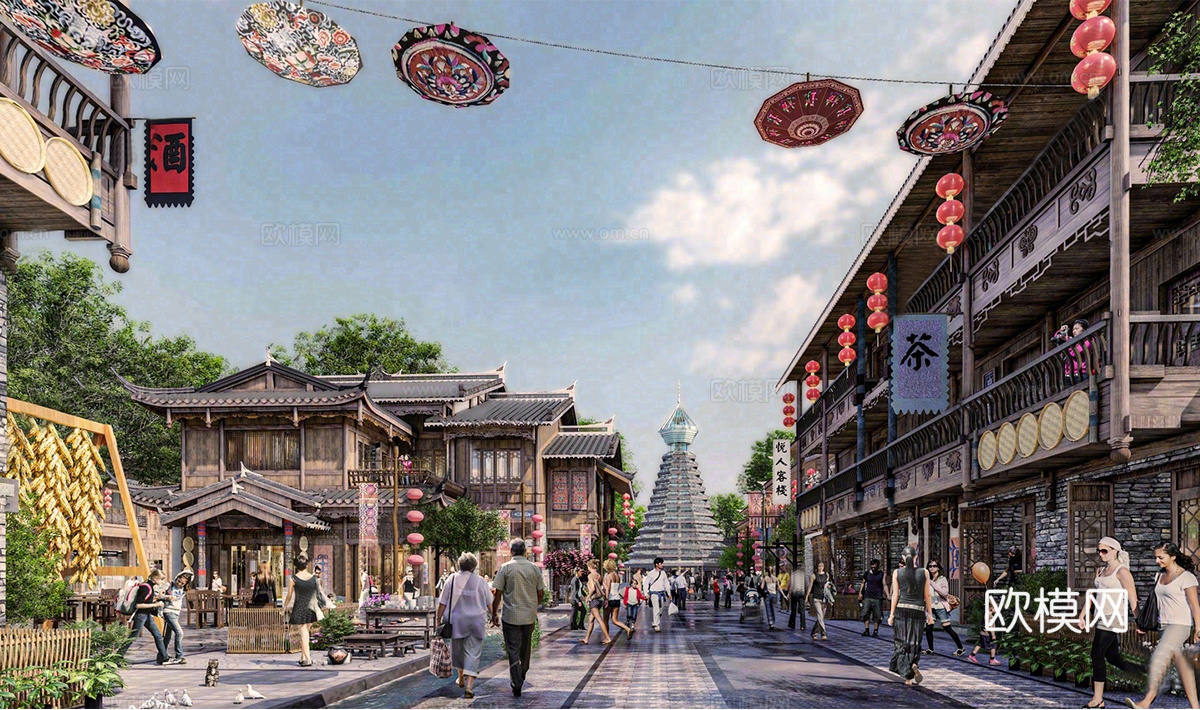 新中式中式商业街 新中式仿古建筑 古建 文旅小镇su模型
