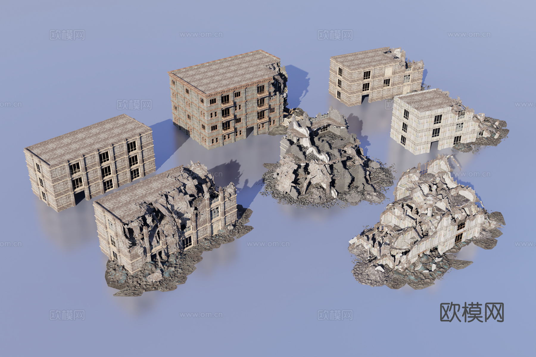破旧残破建筑3d模型