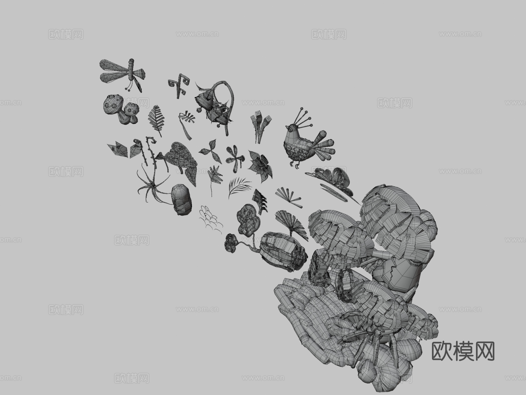 丛林植物-风格元素包合集3d模型