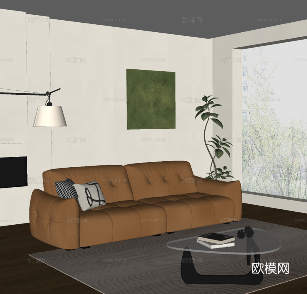 现代中古双人沙发su模型