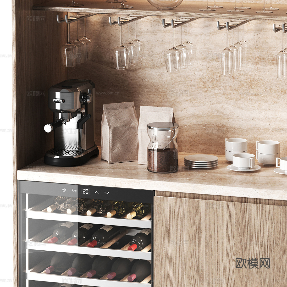 现代意式极简酒柜3d模型