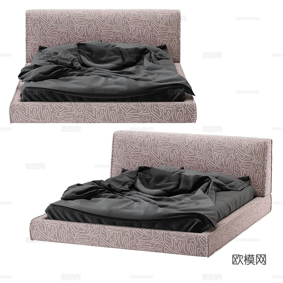 现代简约双人床 简约床 卧室床 抱枕3d模型