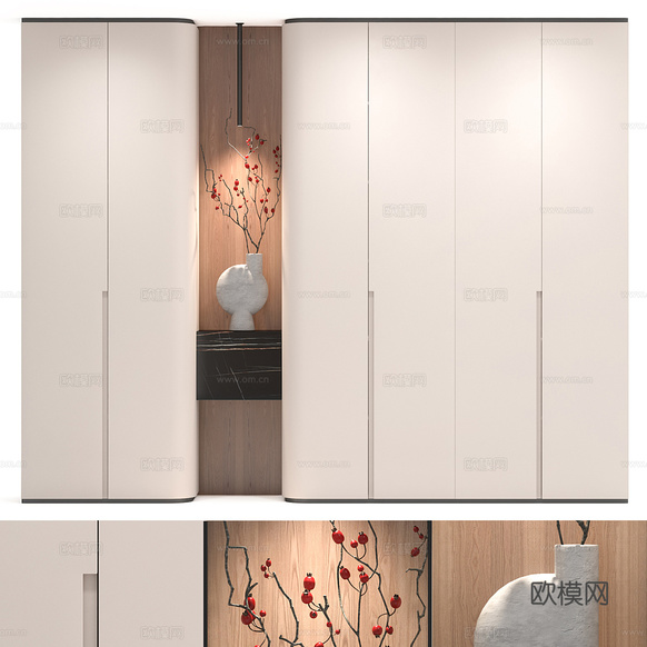 新中式玄關(guān)鞋柜3d模型下載(渲染圖1)