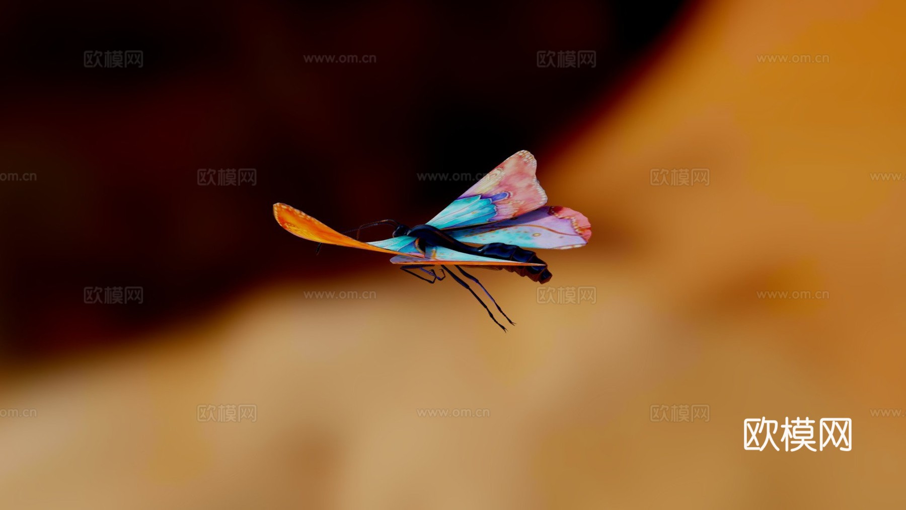 动画飞行扑翼蝴蝶循环3d模型