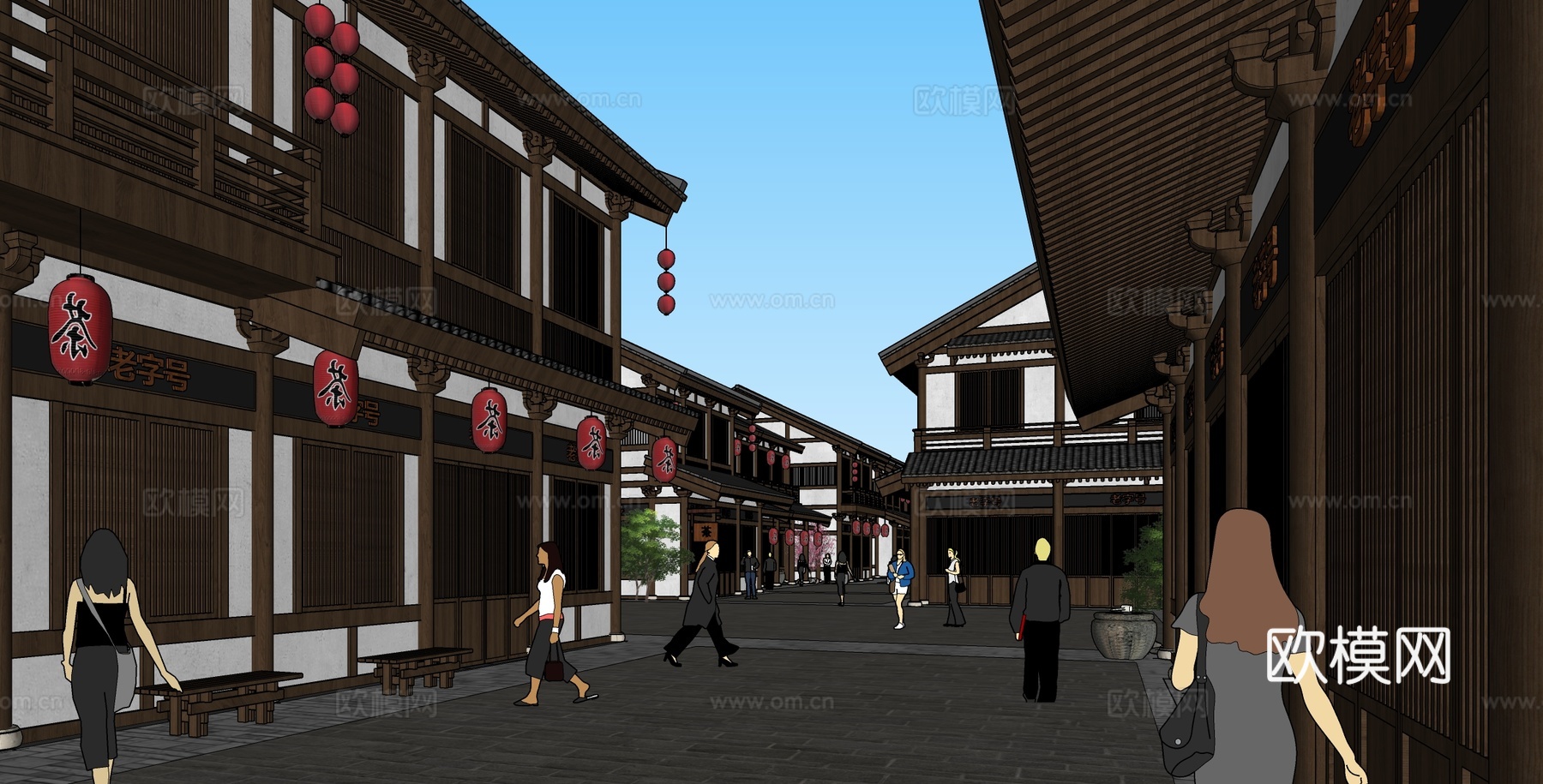 新中式商业街 新中式仿古建筑 古建 街道景观su模型