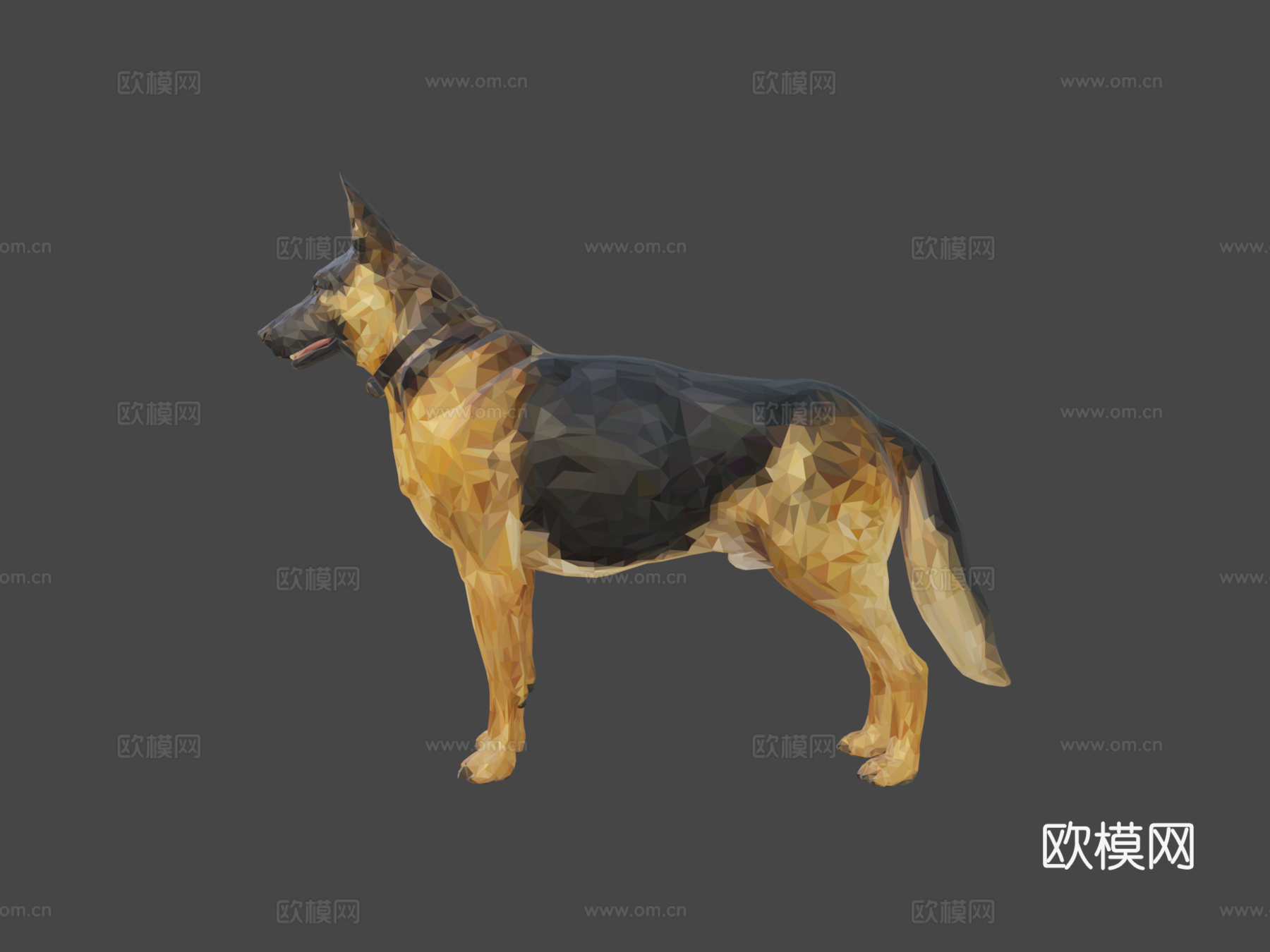 德国牧羊犬低多边形艺术狗动物3d模型