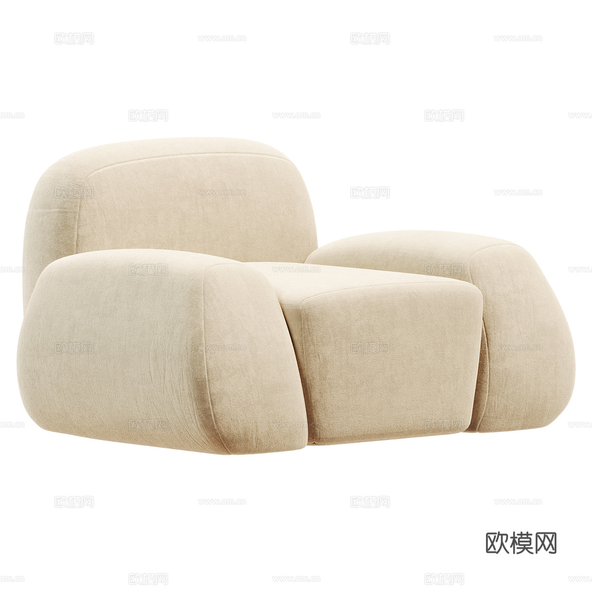 现代奶油风布艺休闲沙发3d模型