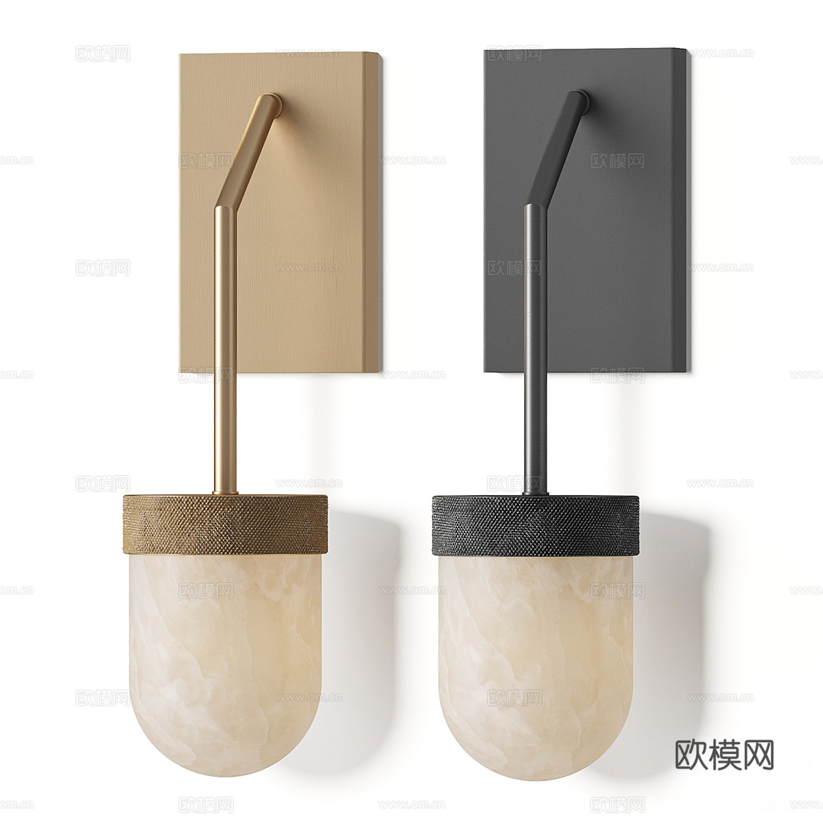 新中式轻奢透光石金属壁灯3d模型