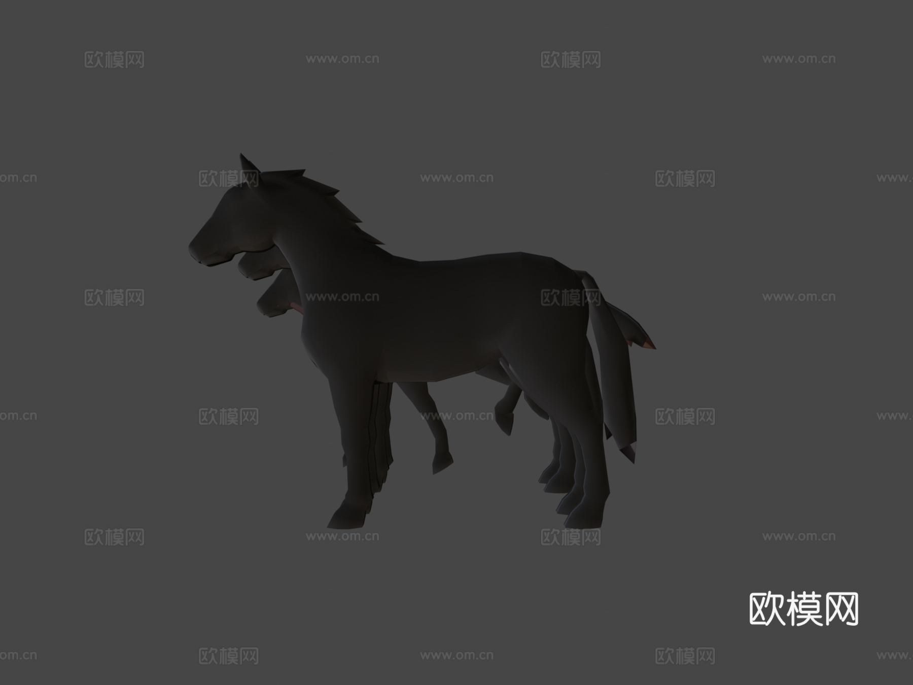 卡通动漫低多边形-马3d模型