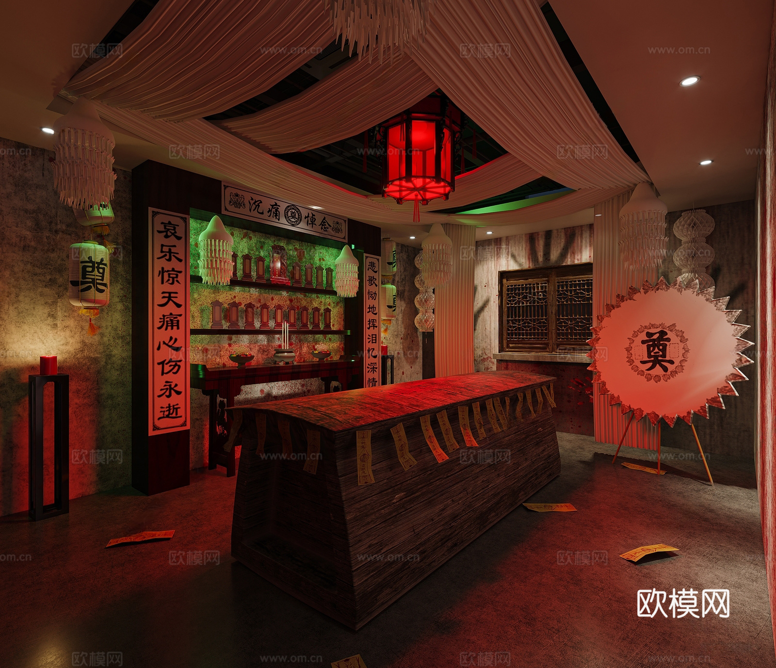中式密室逃脱 剧本杀店 义庄 乡下土屋3d模型