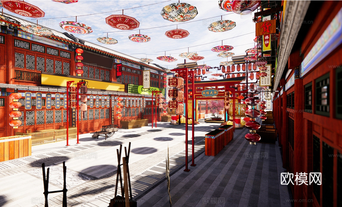 新中式商业街 新中式仿古建筑 古建 街道景观su模型