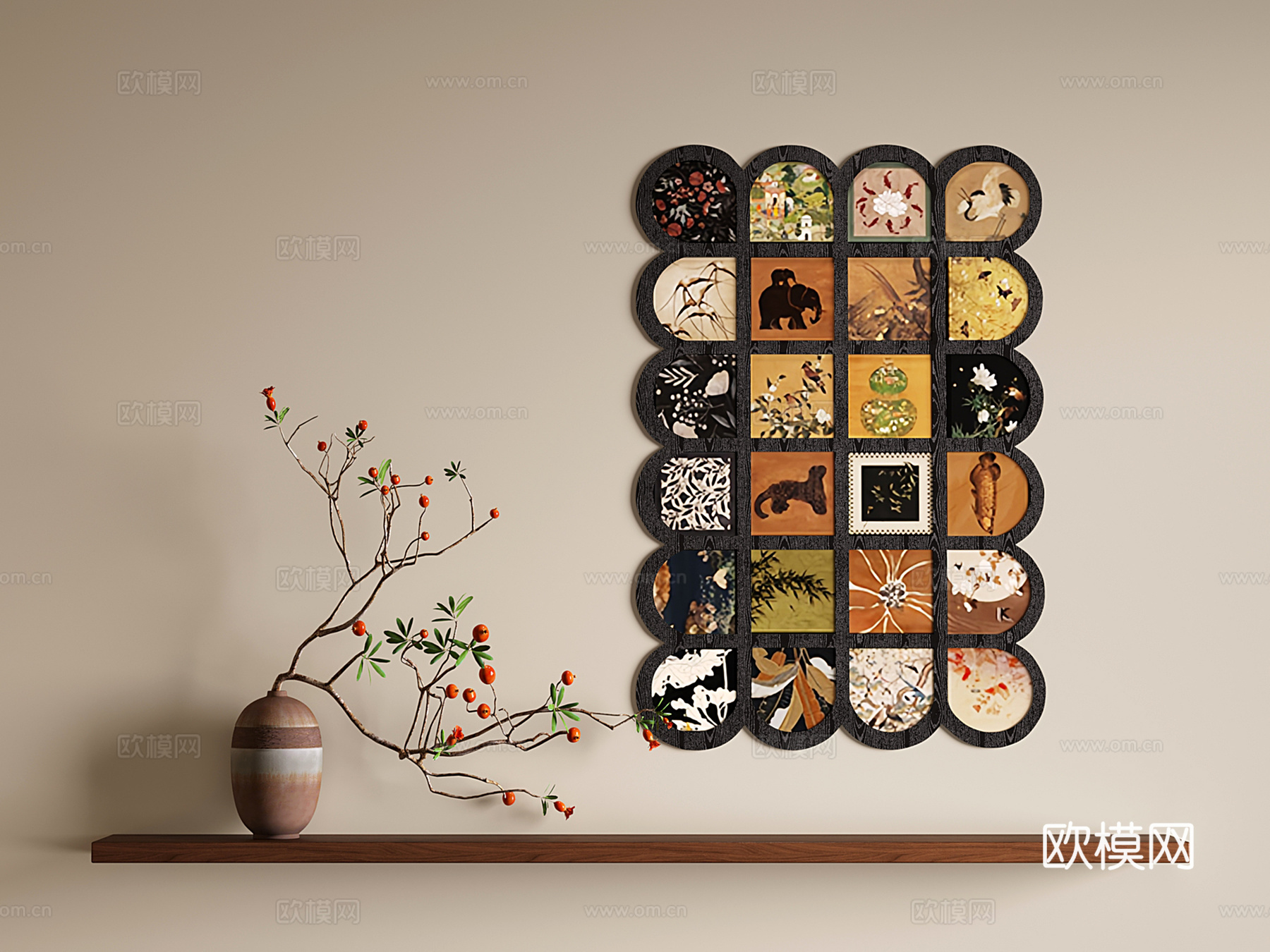 中古复古挂画 装饰画 壁画 玄关画3d模型