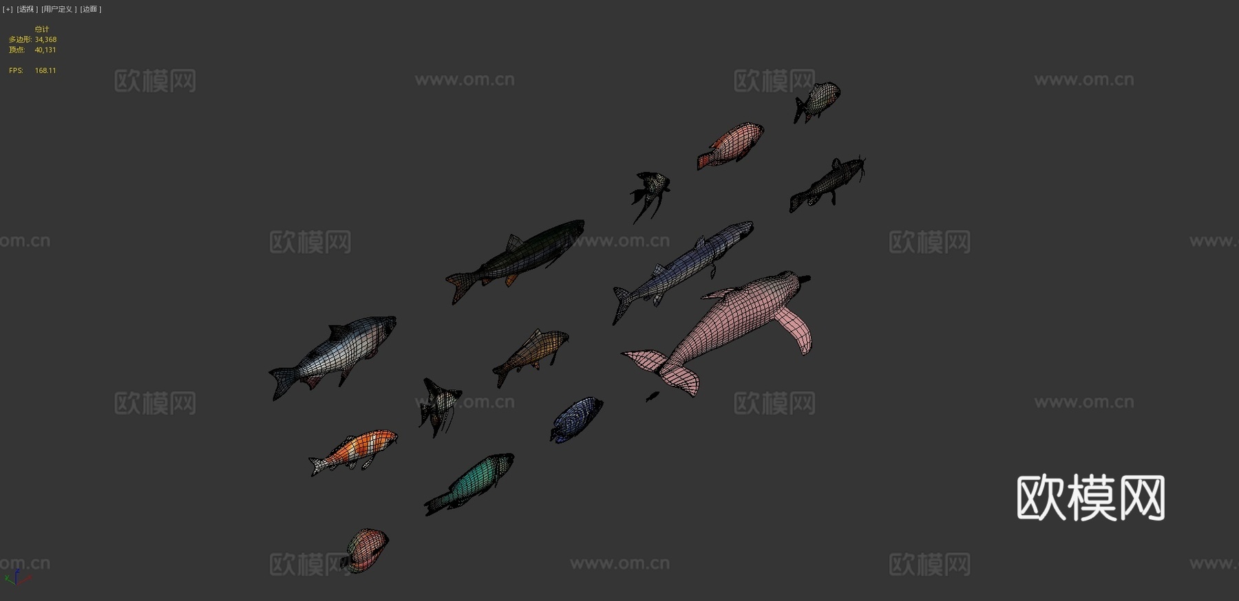 种淡水鱼包-低多边形动物3d模型