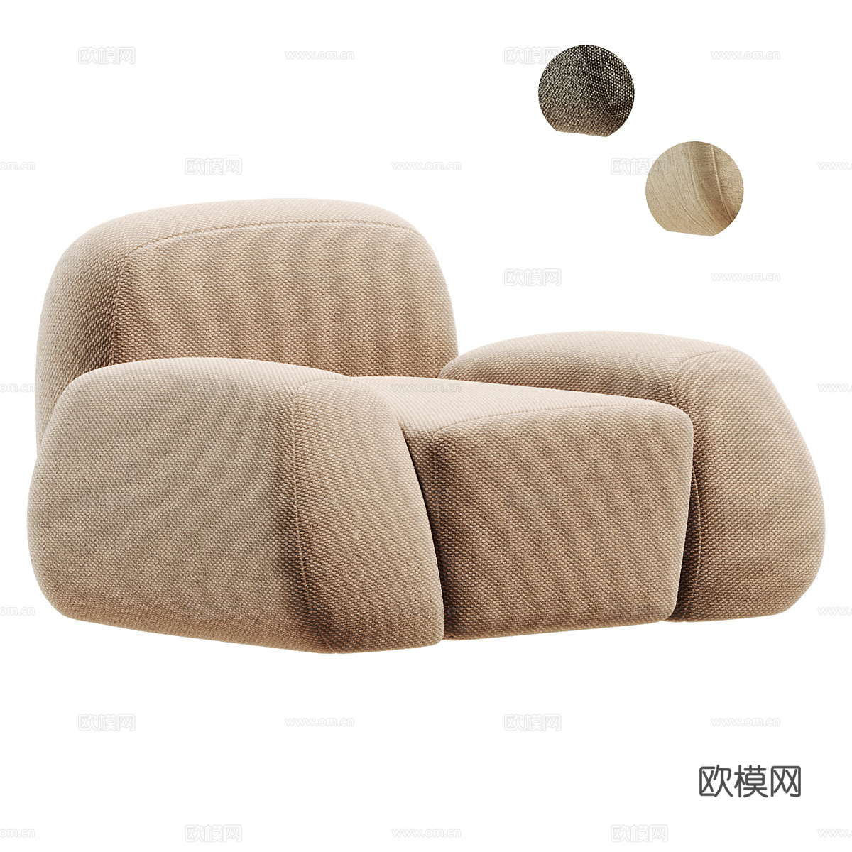 现代奶油风布艺休闲沙发3d模型