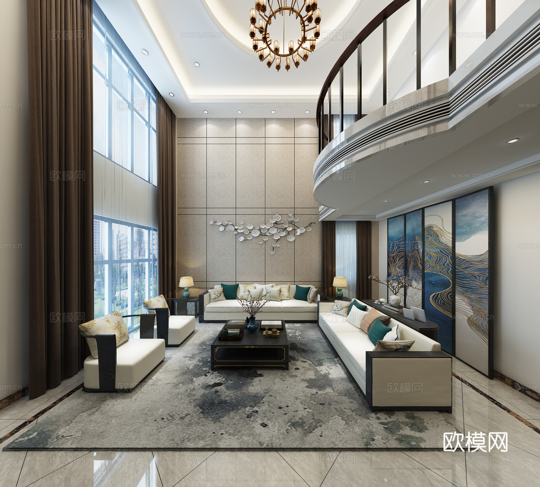 新中式别墅客厅3d模型