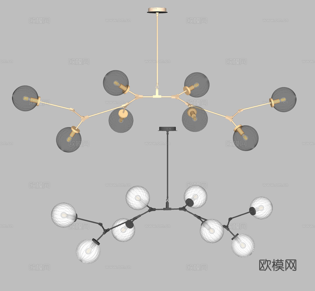 玻璃吊灯 大厅吊灯  前台吊灯 枝形吊灯 工装吊灯su模型
