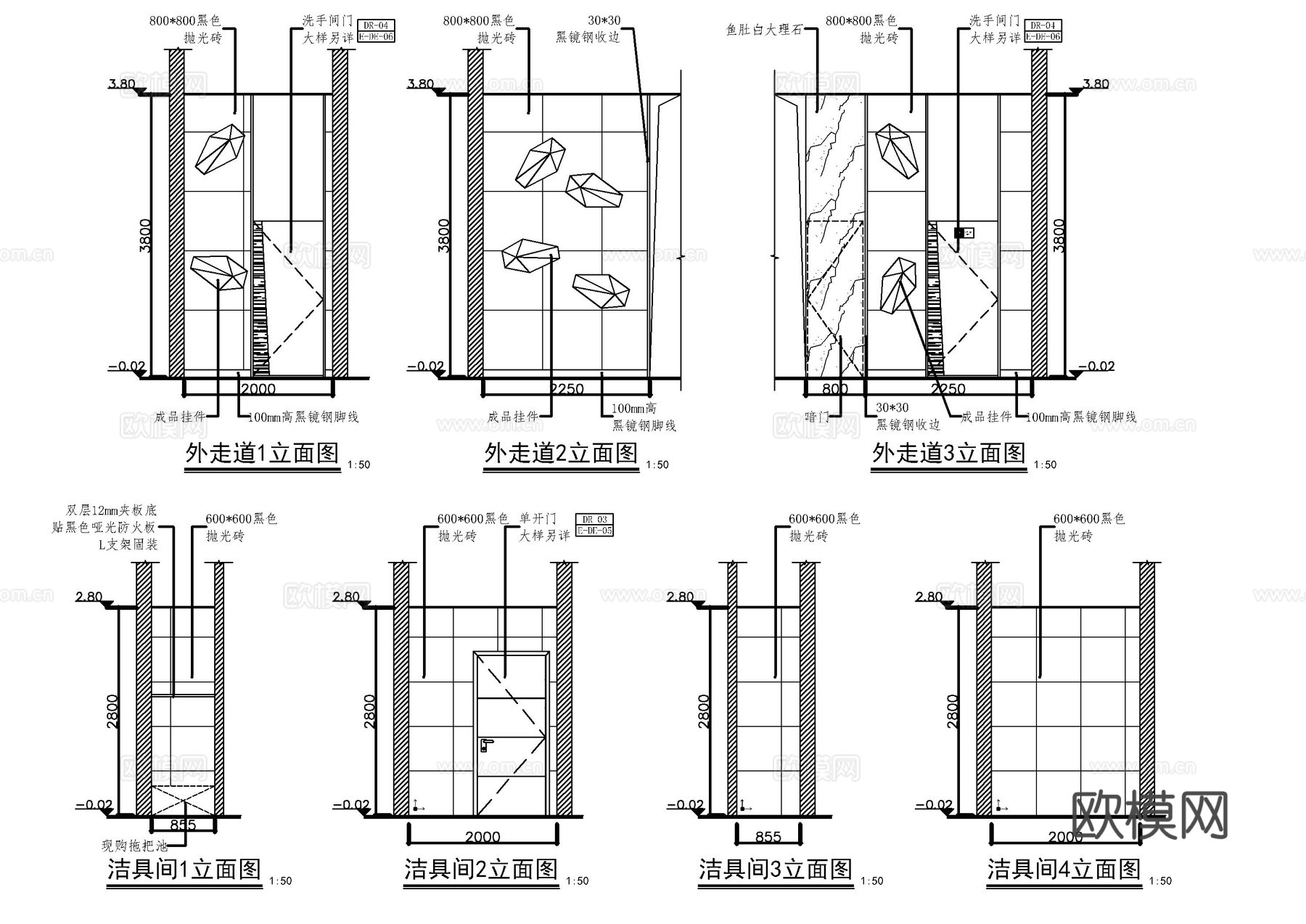 现代洗手间施工图cad施工图