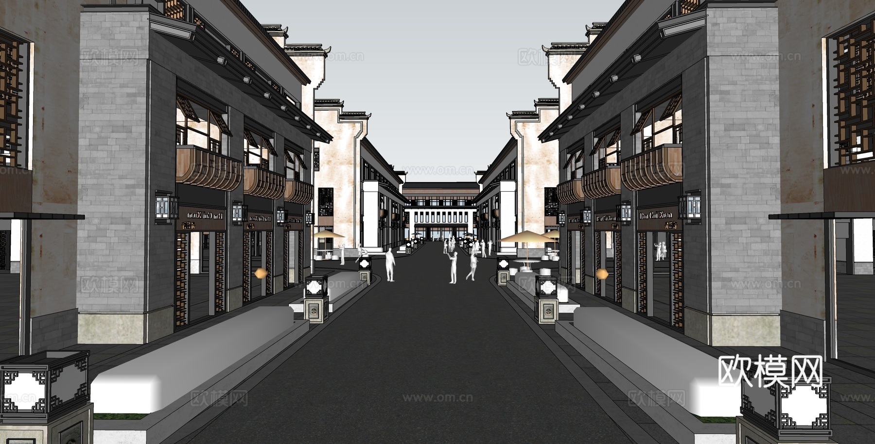 新中式商业街 新中式仿古建筑 古建 街道景观su模型