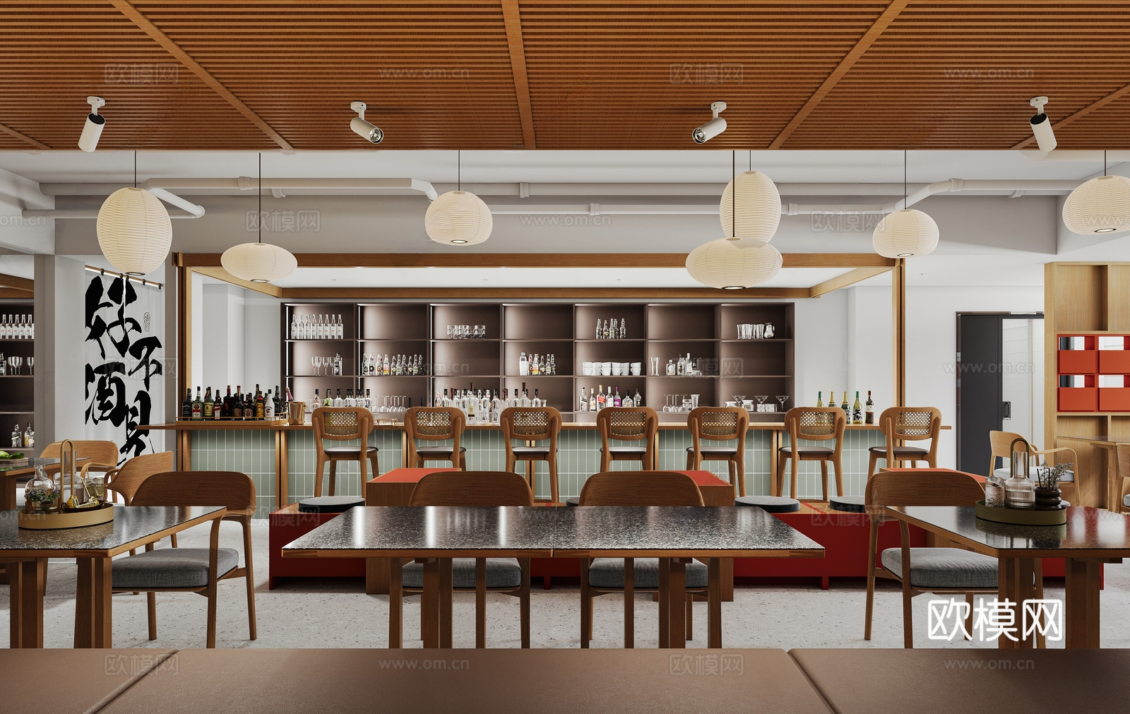 原木侘寂酒馆 酒馆餐饮 清吧 吧台3d模型