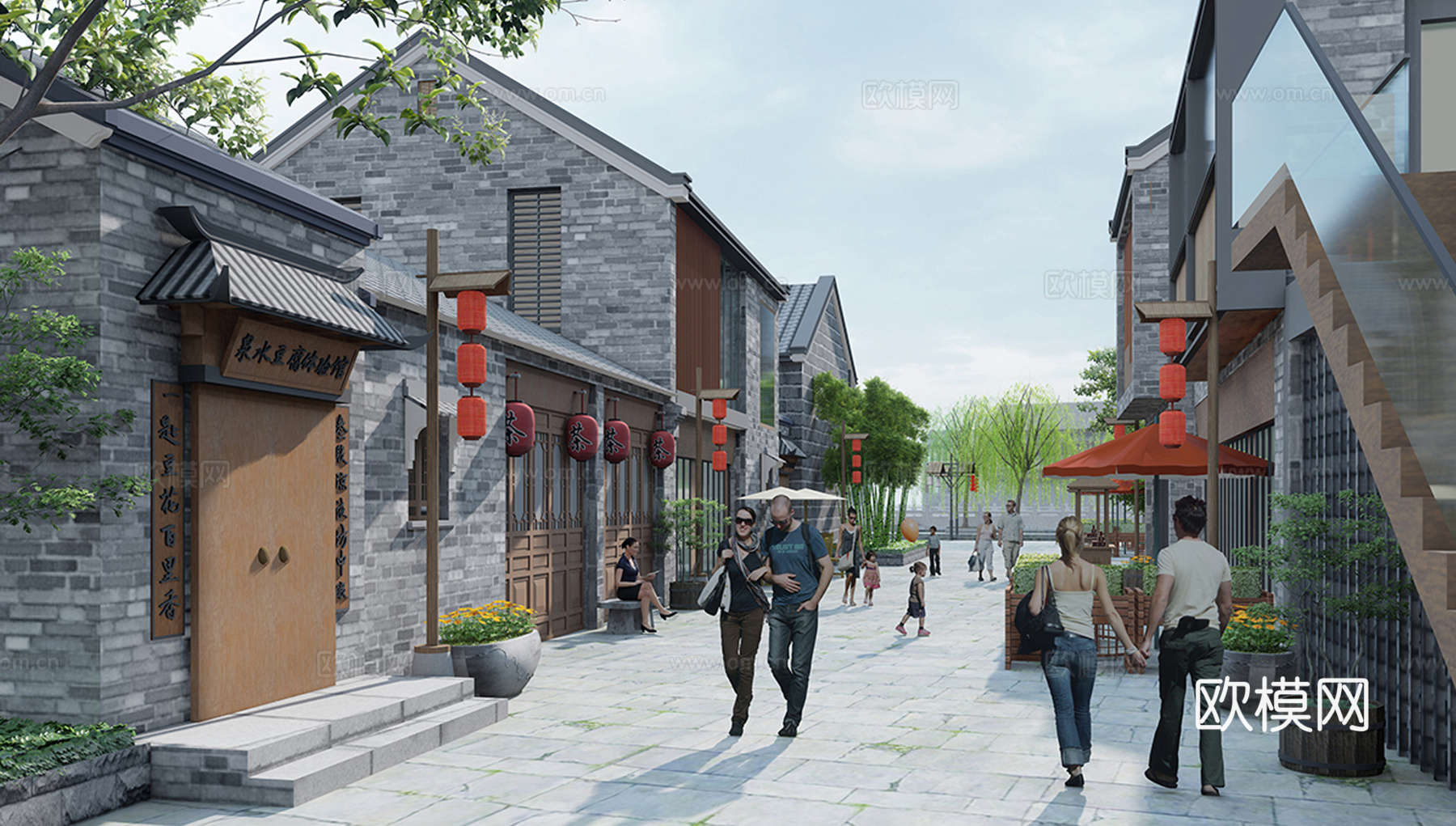 新中式商业街 新中式仿古建筑 古建 街道景观su模型