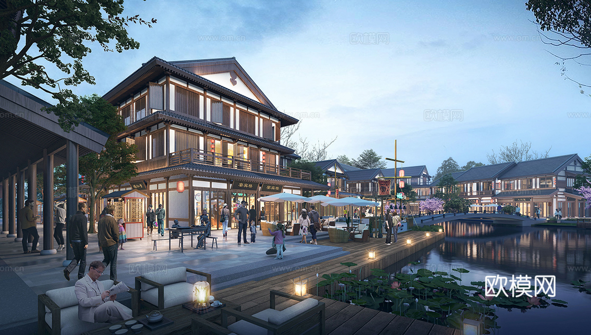 新中式商业街 新中式仿古建筑 古建 街道景观su模型