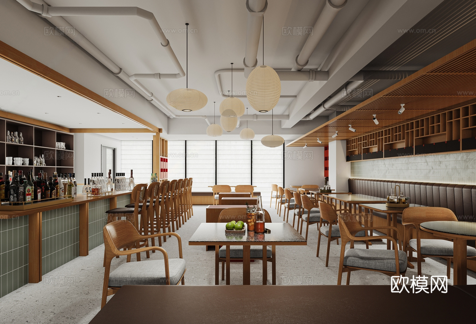 原木侘寂酒馆 酒馆餐饮 清吧 吧台3d模型