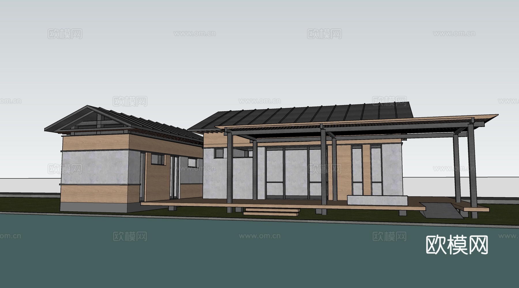 现代小公建 驿站建筑 小型商业建筑 咖啡厅建筑su模型