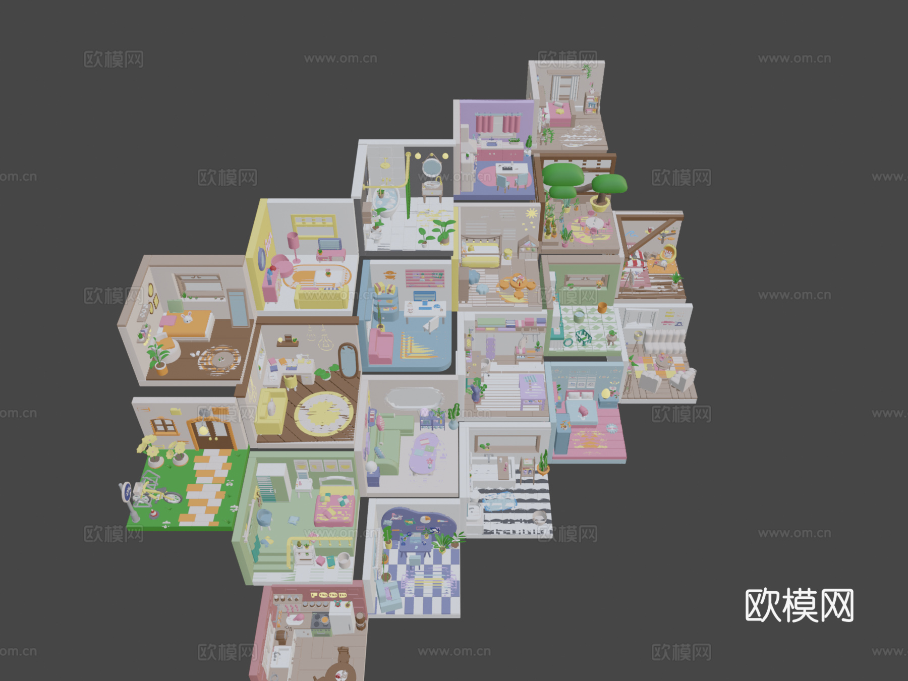 舒适卡通房间内部33d模型3d模型