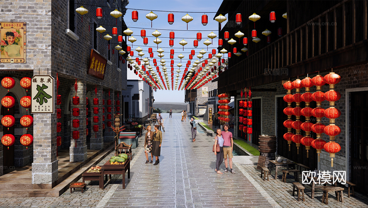 新中式商业街 新中式仿古建筑 古建 街道景观su模型