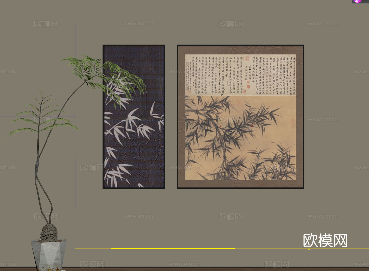 新中式宋式挂画su模型
