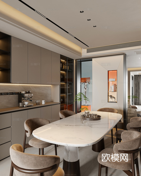 意式輕奢客餐廳3d模型下載(渲染圖4)