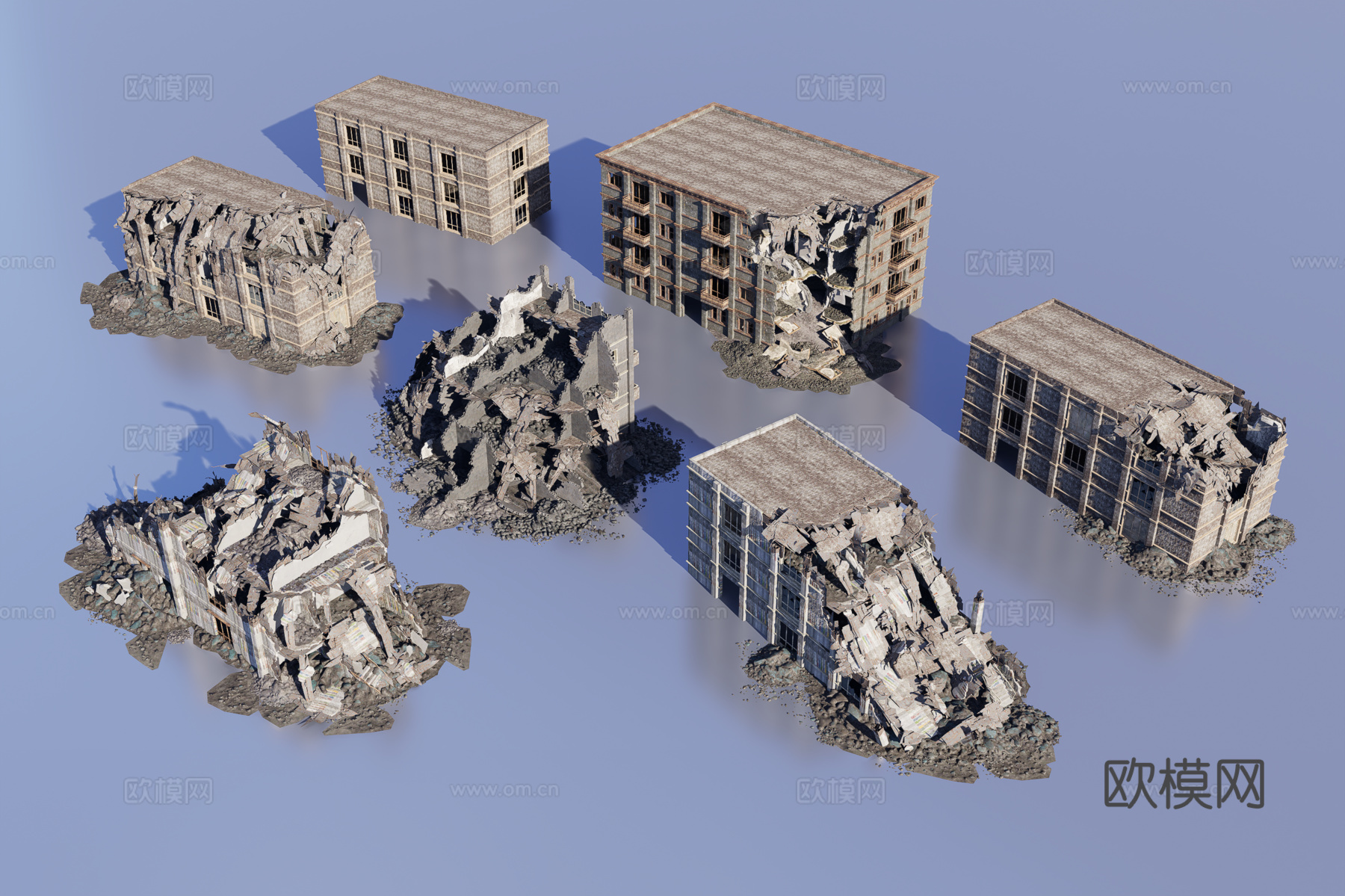 破旧残破建筑3d模型